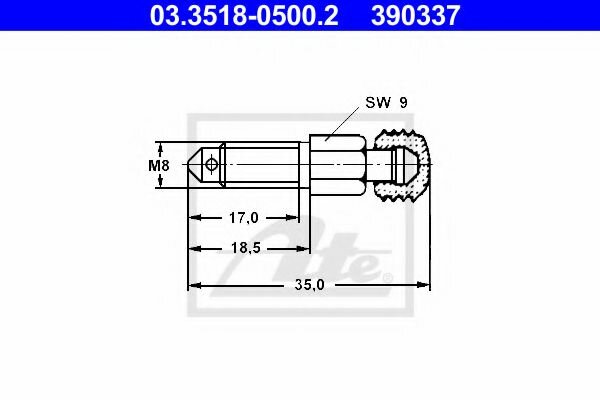 ATE 03351805002 03.3518-0500.2_штуцер прокачки ! M8x18.5x35\ Volvo