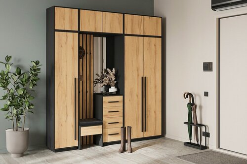 Изображение товара Прихожая МебельЛэнд24 Неаполь - 4 Черный 225x38x240 с 1 зеркалом