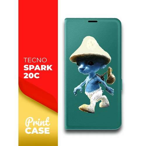 Чехол на Tecno Spark 20C (Техно Спарк 20С) зеленый опал книжка эко-кожа подставка отделением для карт и магнитами Book Case, Miuko (принт) Шалушай чехол на tecno spark 20c техно спарк 20с фиолетовый книжка эко кожа подставка отделением для карт и магнитами book case miuko принт бульдог