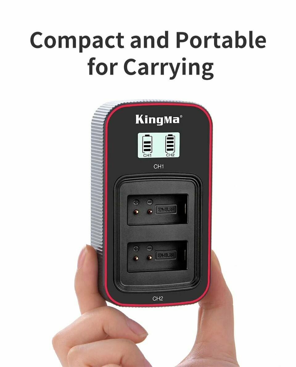 Зарядное устройство KingMa c дисплеем и двумя слотами для аккумуляторов Nikon EN-EL20.