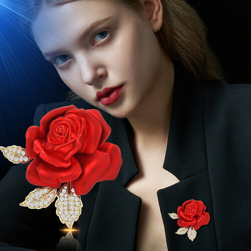 Брошь, эмаль, стразы, красный