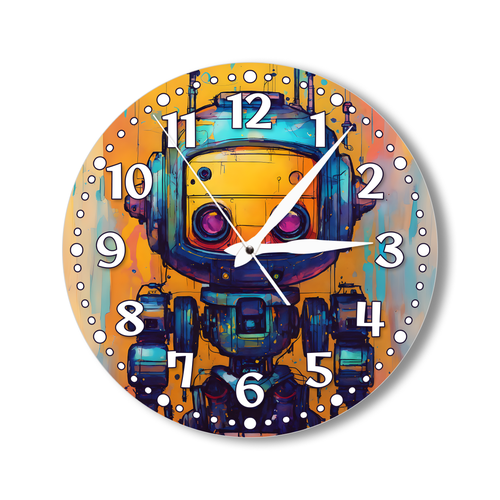 Деревянные настенные часы с УФ принтом 28см, бесшумные кварцевые интерьерные часы без стекла, открытые стрелки, робот 1