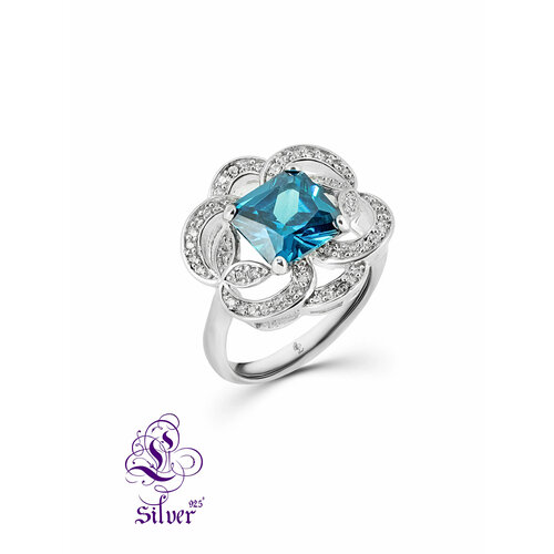 Кольцо помолвочное L-Silver Снежинка, серебро, 925 проба, родирование, фианит, размер 17.5, голубой, серебряный