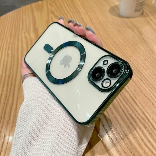 Чехол на iPhone 13 mini Magsafe с защитой камеры зеленый