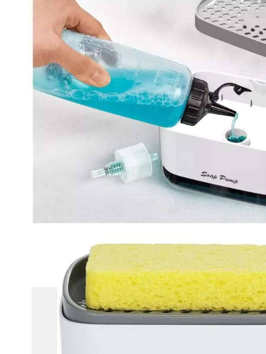 Диспенсер для жидкого мыла с губкой для кухни / дозатор