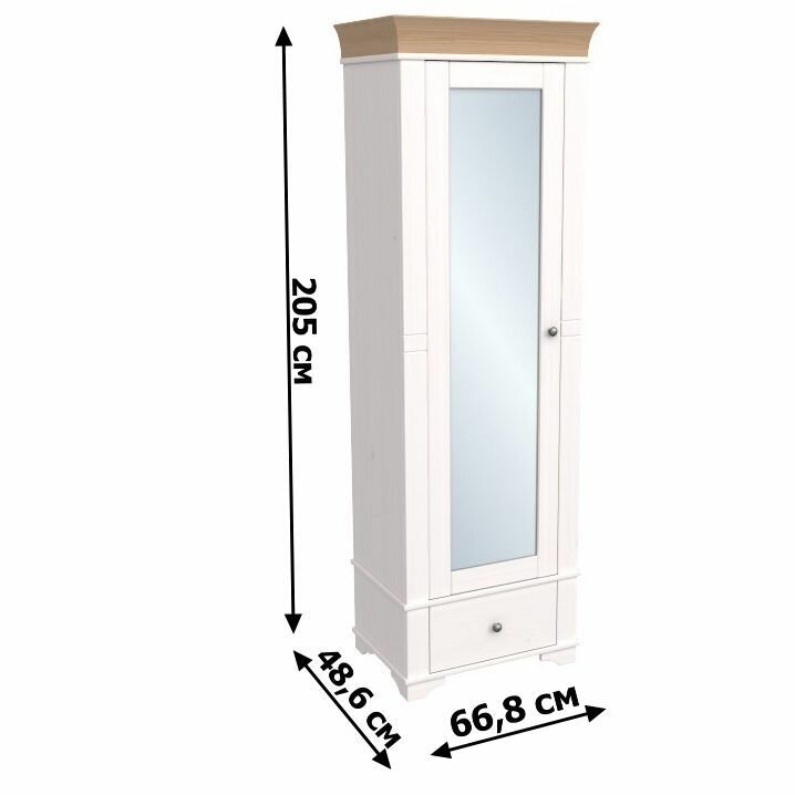 Шкаф 1-дверный с зеркалом Бейли (Белый воск/антик) 66,8х48,6х205 см