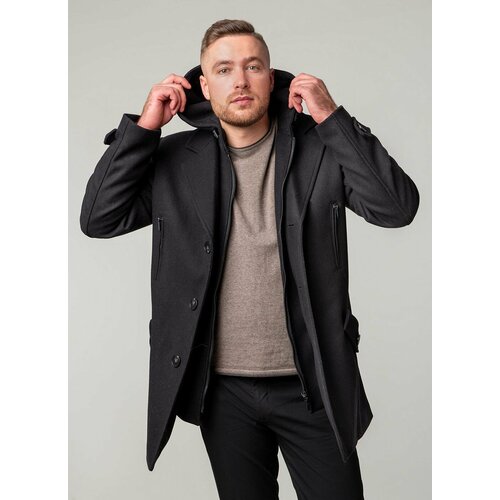 Пальто КАЛЯЕВ, размер 54, черный новое осенне зимнее шерстяное пальто мужское деловое повседневное модное мужское утепленное очень большое модное мужское пальто