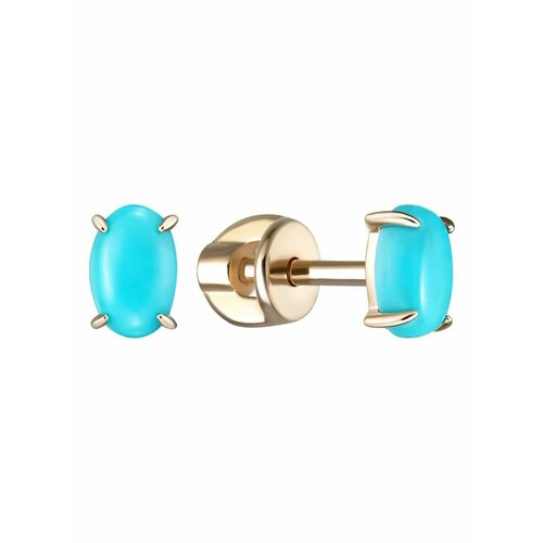 Серьги пусеты UVI Ювелирочка, красное золото, 585 проба, бирюза, золотой, бирюзовый