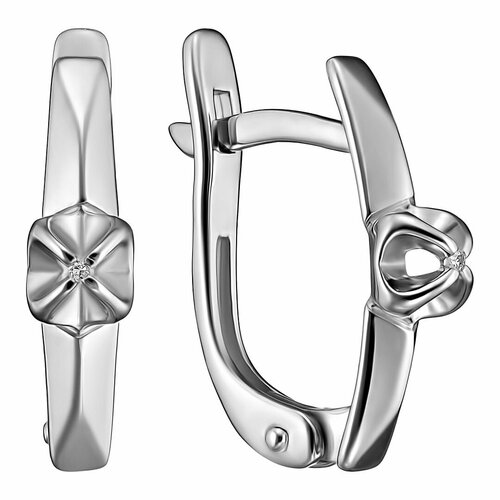 Серьги UVI Ювелирочка, серебро, 925 проба, родирование, бриллиант, размер 15 мм, длина 1.5 см, серебряный, бесцветный