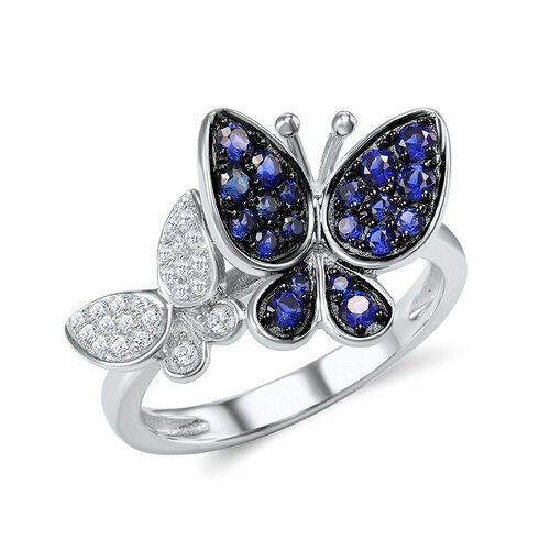 фото Кольцо valtera, серебро, 925 проба, сапфир синтетический, фианит, серебряный