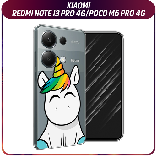 Силиконовый чехол на Xiaomi Redmi Note 13 Pro 4G/Poco M6 Pro 4G / Сяоми Редми Нот 13 Про 4G/Поко М6 Про 4G Няшный единорог, прозрачный силиконовый чехол на xiaomi redmi note 13 pro 4g poco m6 pro 4g сяоми редми нот 13 про 4g поко м6 про 4g расплывчатые смайлики желтые