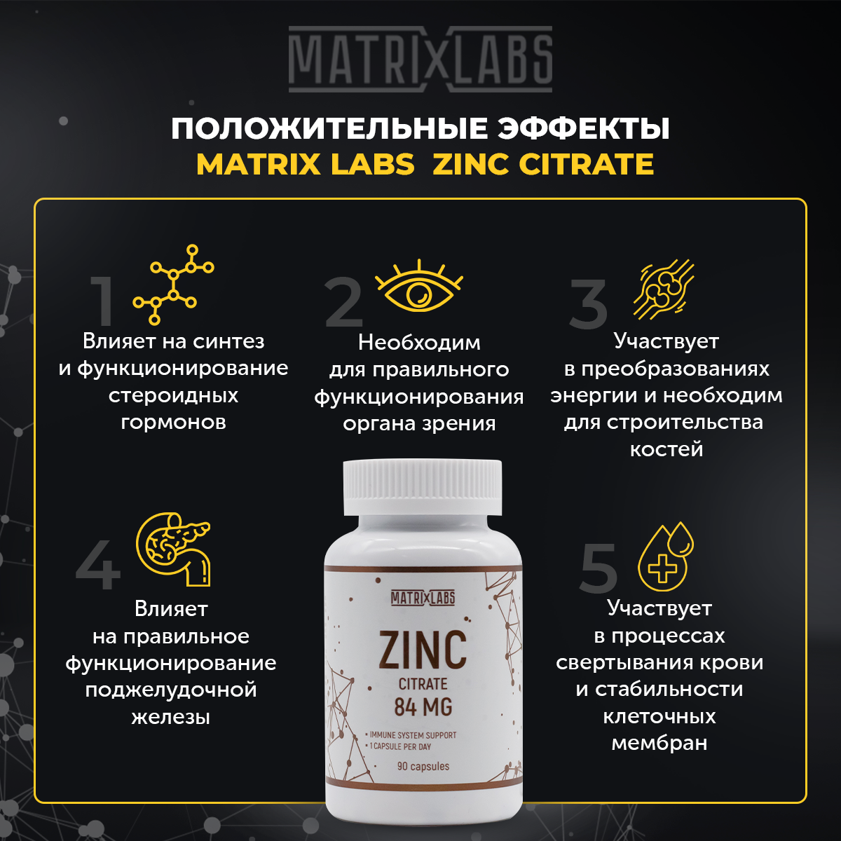 Иммуномодуляторы При Онкологии Цинк цитрат 90 капсул Matrix Labs / иммуномодулятор для волос, кожи и ногтей