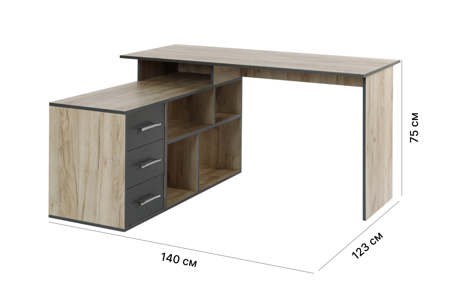 Угловой письменный стол Краст-02, 140х75х123, цвет дуб крафт серый/антрацит