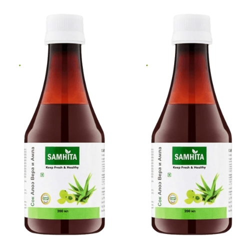 Сок натуральный алоэ вера И амла Самхита, 2 шт - 200 мл. Отлично для иммунитета. Мощная поддержка витамином С