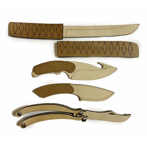 фото Набор из 4 деревянных ножей из игры. танто крюк скорпион / бабочка/складной нож долли