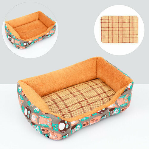 Лежанка для животных ротанговый коврик 45 х 30 х 15 см бежево-серая 1419₽