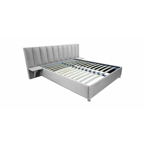 Односпальная кровать Сидней 80x200 с подъемным механизмом и с коробом для белья велюр серый без ножек