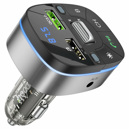 автомобильное зарядное устройство с bluetooth fm transmitter hoco e75 прозрачный синий Автомобильное зарядное устройство с FM-Трансмиттер HOCO E71 Crystal, 2xUSB, 0.5A, черный
