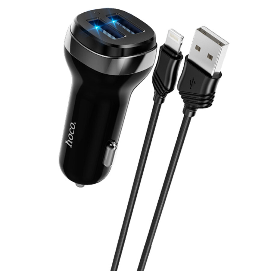 Автомобильное зарядное устройство HOCO Z40 Superior, 2xUSB с Кабелем USB - Lightning, 2.4A, черный