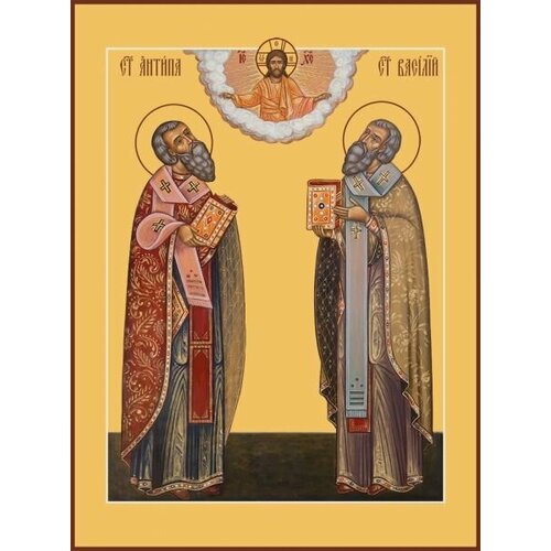 Икона Антипа (Антип) Пергамский, Священномученик и василий Великий, Святитель