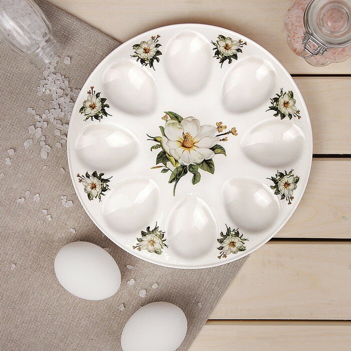Доляна Подставка фарфоровая для яиц Доляна «Цветы шиповника», d=20 см