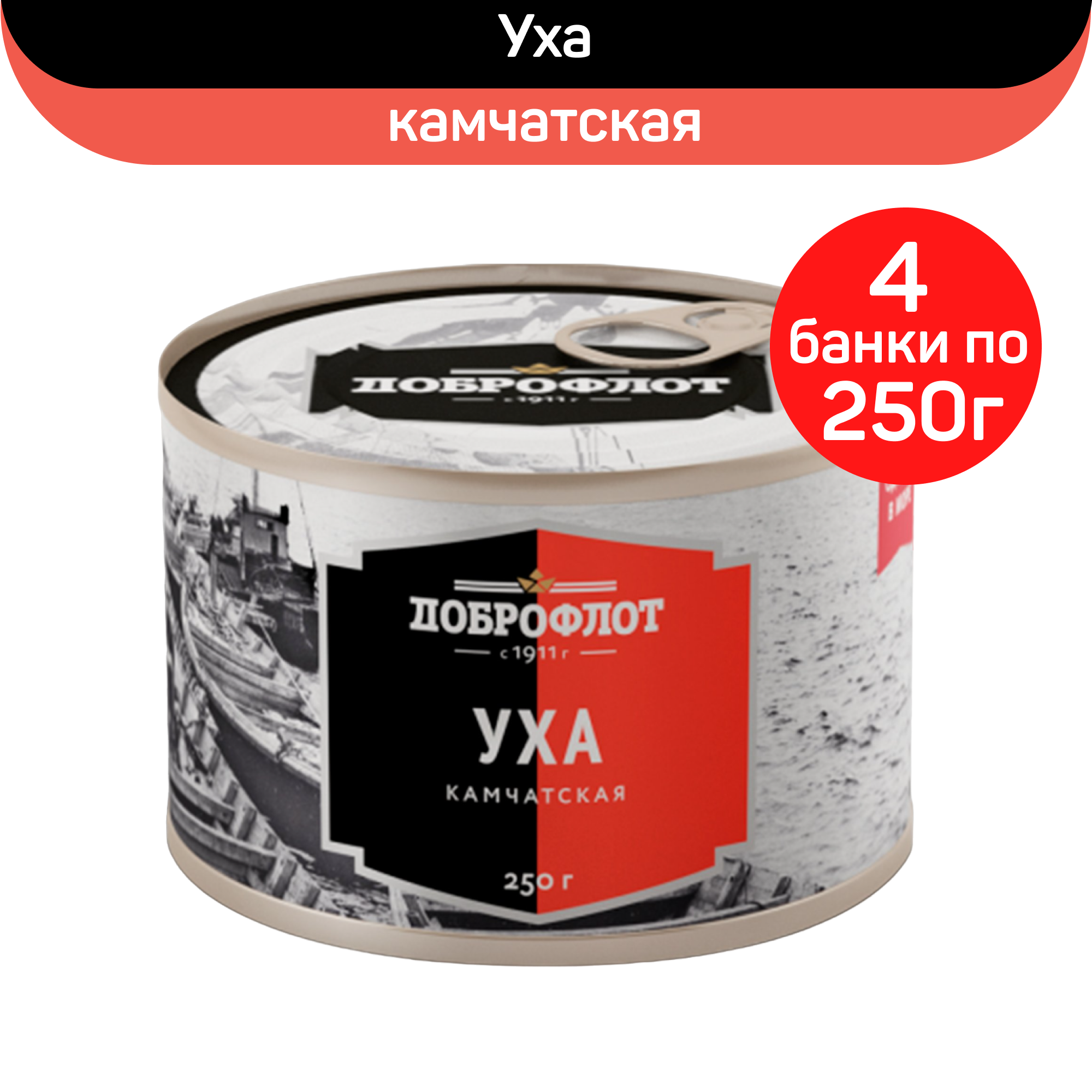 Консервы рыбные "Доброфлот" Уха Камчатская лососевая ГОСТ, 4 шт по 250 г