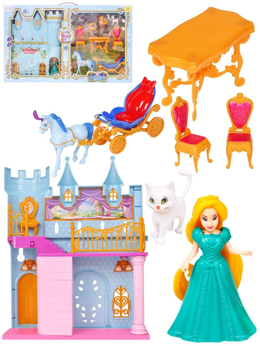 Дом кукольный Рыжий кот Дворец принцессы, 23х29 см, свет, звук, фигурка, с мебелью 1807539