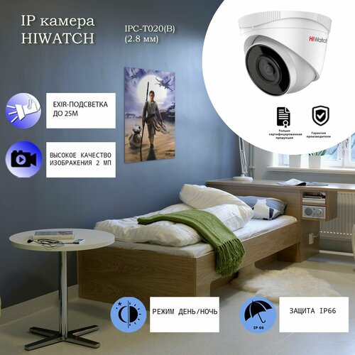 2 Мп купольная IP-камера Hiwatch IPC-T020B 28mm с EXIR-подсветкой до 25м 380900₽