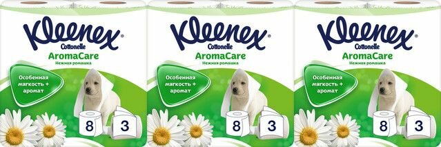 Kleenex туалетная бумага 3-х слойная, с ароматизатором "нежная ромашка", new design, 4 шт - 3 уп.