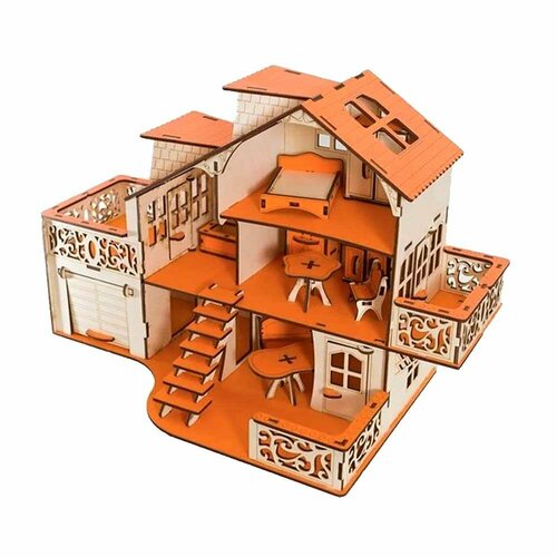 фото Iwoodplay кукольный домик с гаражом оранжевое настроение iwoodplay эд-022