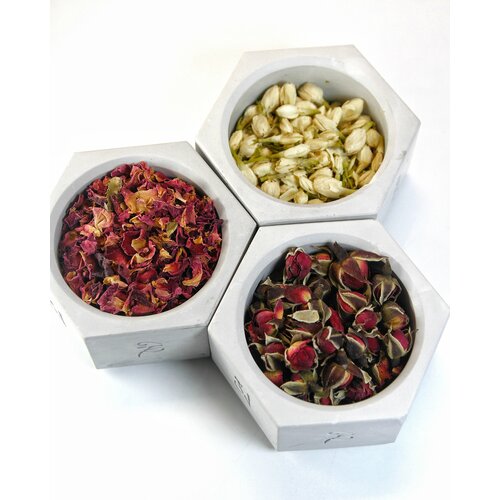 Набор сухих цветов для декора, поделок Роза красная (бутоны), 50 гр, Роза (лепестки), 25 гр, Жасмин (бутоны), 50 гр