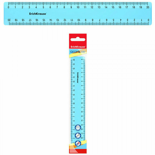 Линейка 20см пластиковая ЕК Pastel, голубая арт.49544. Количество в наборе 20 шт.