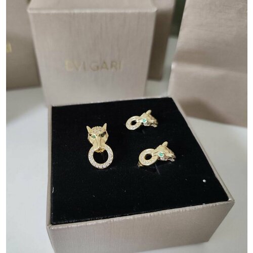 фото Комплект бижутерии набор украшений кольцо, серьги bvlgari panthera, кристалл, золотой нет бренда