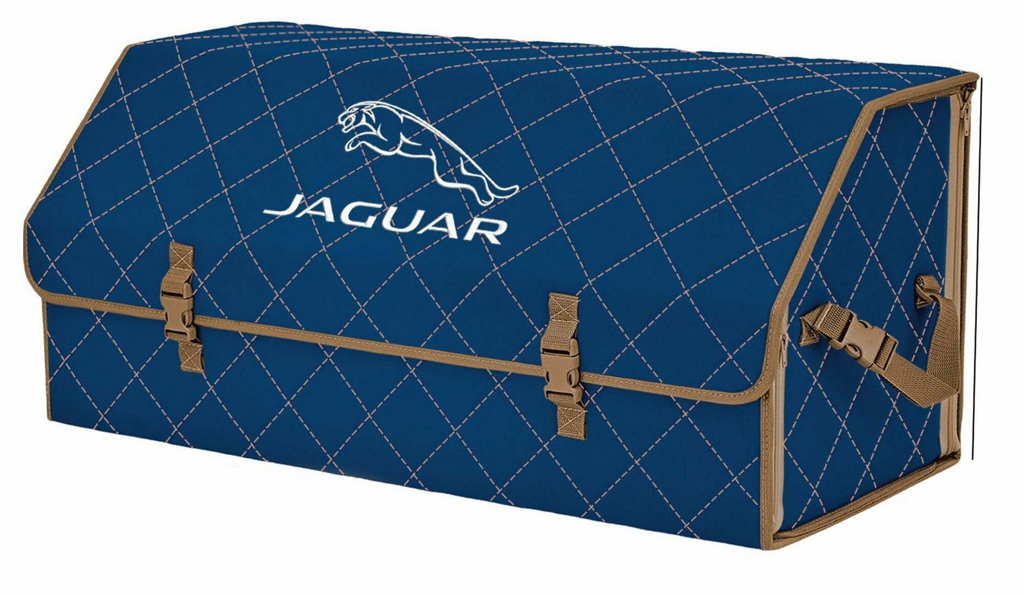 Органайзер-саквояж "Союз" в багажник Jaguar (Ягуар), размер XXL. Цвет: синий с бежевой прострочкой Ромб.