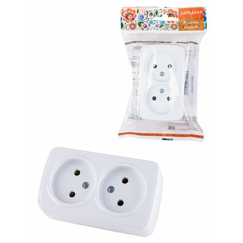 Розетка двойная 2П открытой установки IP20 10А, белая 