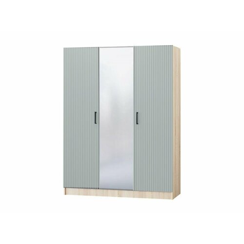 Карина-6 МДФ Шкаф 3 дверный с зеркалом (Фисташка, Дуб Сонома)
