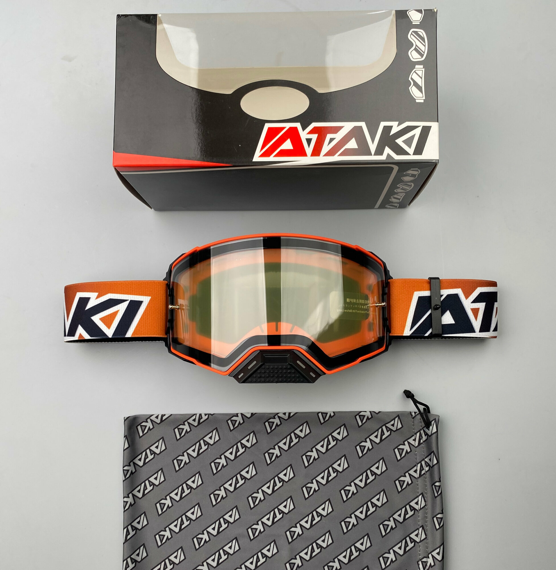 Очки для мотокросса ATAKI PRIME двойная магнитная прозрачная линза оранжевые