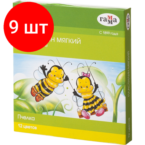 Комплект 9 наб, Пластилин воск. Гамма Пчелка мягкий 12цв, со стеком, к/к, 180г, 280032Н