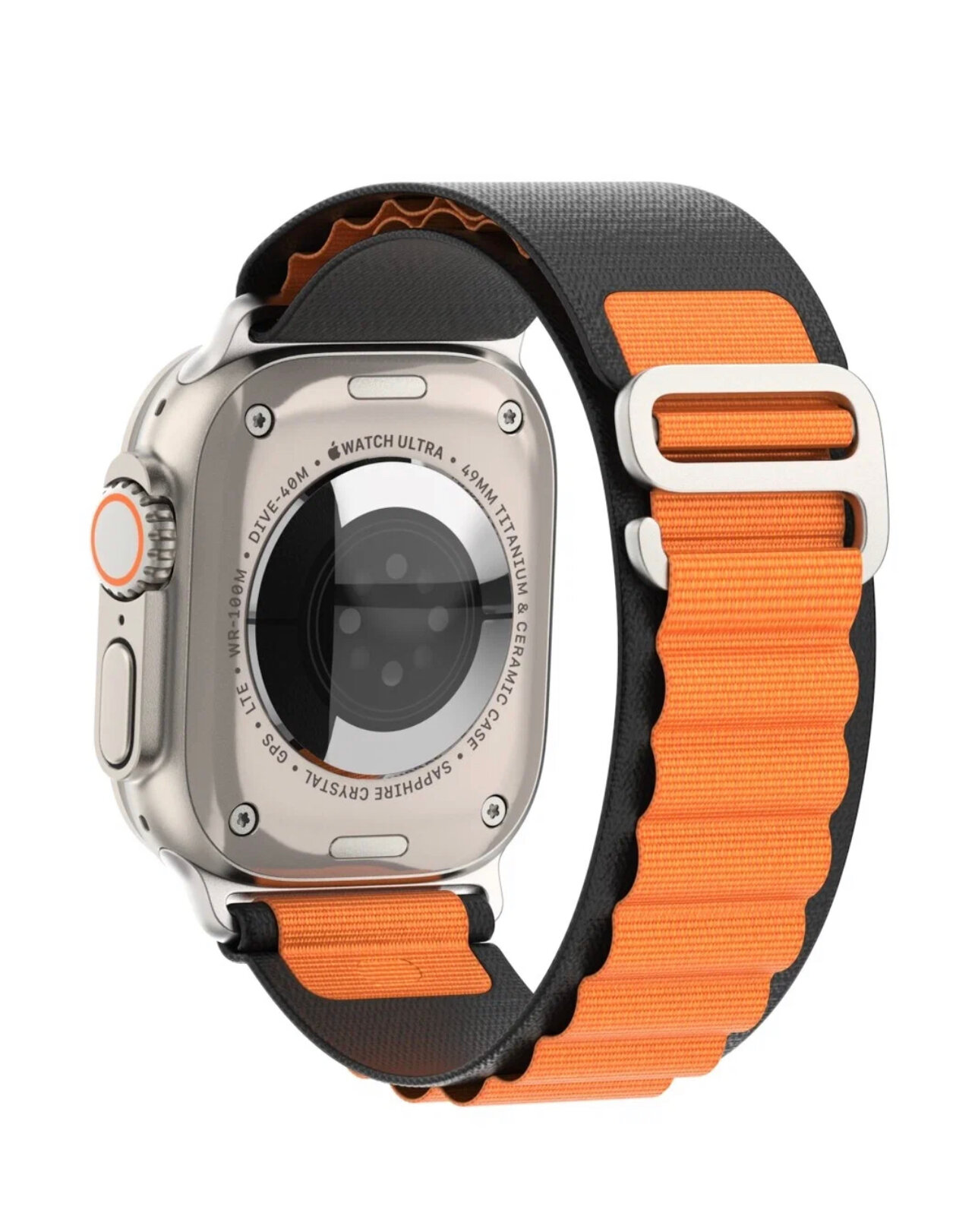 Alpine Loop Ремешок нейлоновый для Apple Watch 42/44/45/49 мм на застежке черный оранжевый