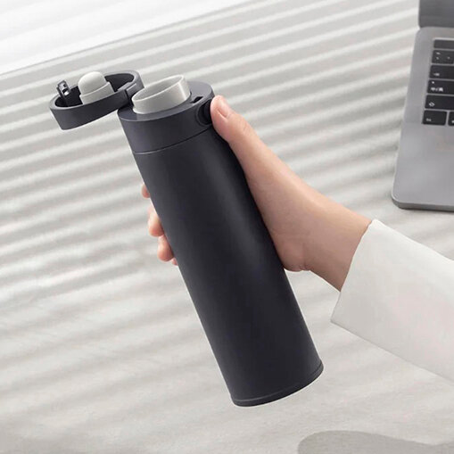 Термос 480 мл с автоматическим замком Xiaomi Mijia Thermos Cup 2 Lid Version (MJTGBO1PL) Цвет: черный с синим оттенком