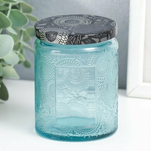 Банка для свечей стекло с крышкой Цветочная зелёная цилиндр 9х7х7 см микс 420₽