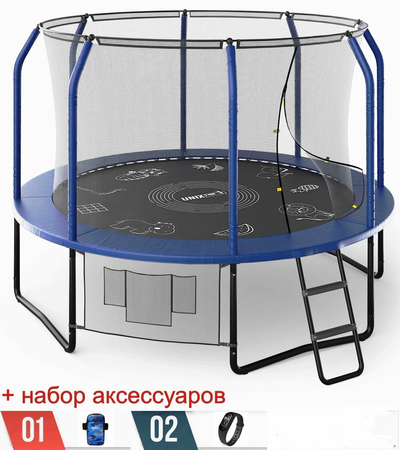 Каркасный батут Unix Line 10ft Supreme Game (blue) + аксессуары, 305х305х241 см