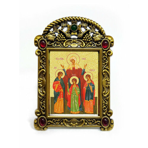 Икона Святые мученицы Вера, Надежда, Любовь и матерь их София Римские в рамке-киоте VISANTI, размер 9,5х6,7см.