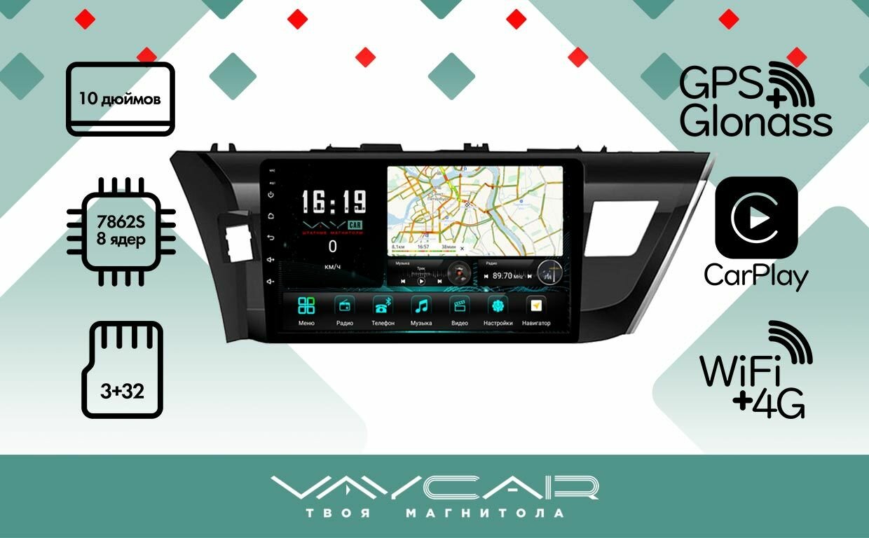 Магнитола Vaycar 10V3 для TOYOTA Corolla E170 2014-2016 Андроид, 3+32Гб