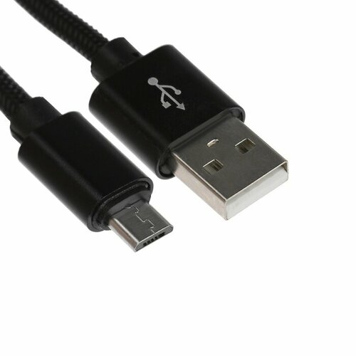 Кабель MicroUSB - USB, 2.1 А, оплётка нейлон, 1 метр, чёрный кабель usb на miniusb длинна 1 метр цвет чёрный новый