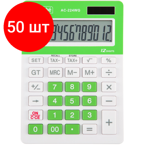 Комплект 50 штук, Калькулятор настольный Attache, AС-224WG,12р, двойное питание, бело-зеленый