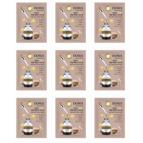 DORIS Маска для лица Snail real essence mask, на тканевой основе, 25мл, 9 шт. уход за лицом jigott doris тканевая маска для лица гиалурон hyaluronic acid real essence mask