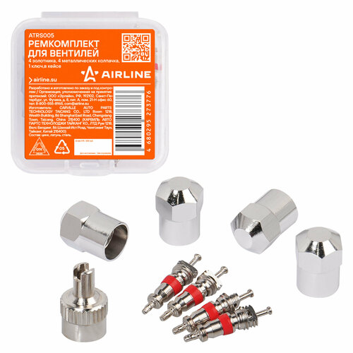 Ремкомплект для вентилей 4 золотника 4 металл колп 1 ключ в кейсе ATRS005 AIRLINE 234₽