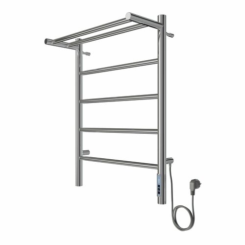 Полотенцесушитель электрический с полкой EL-TERM (Эл-Терм) лион П5 500х700 мм, нержавеющая сталь, гарантия 5 ЛЕТ/с терморегулятором