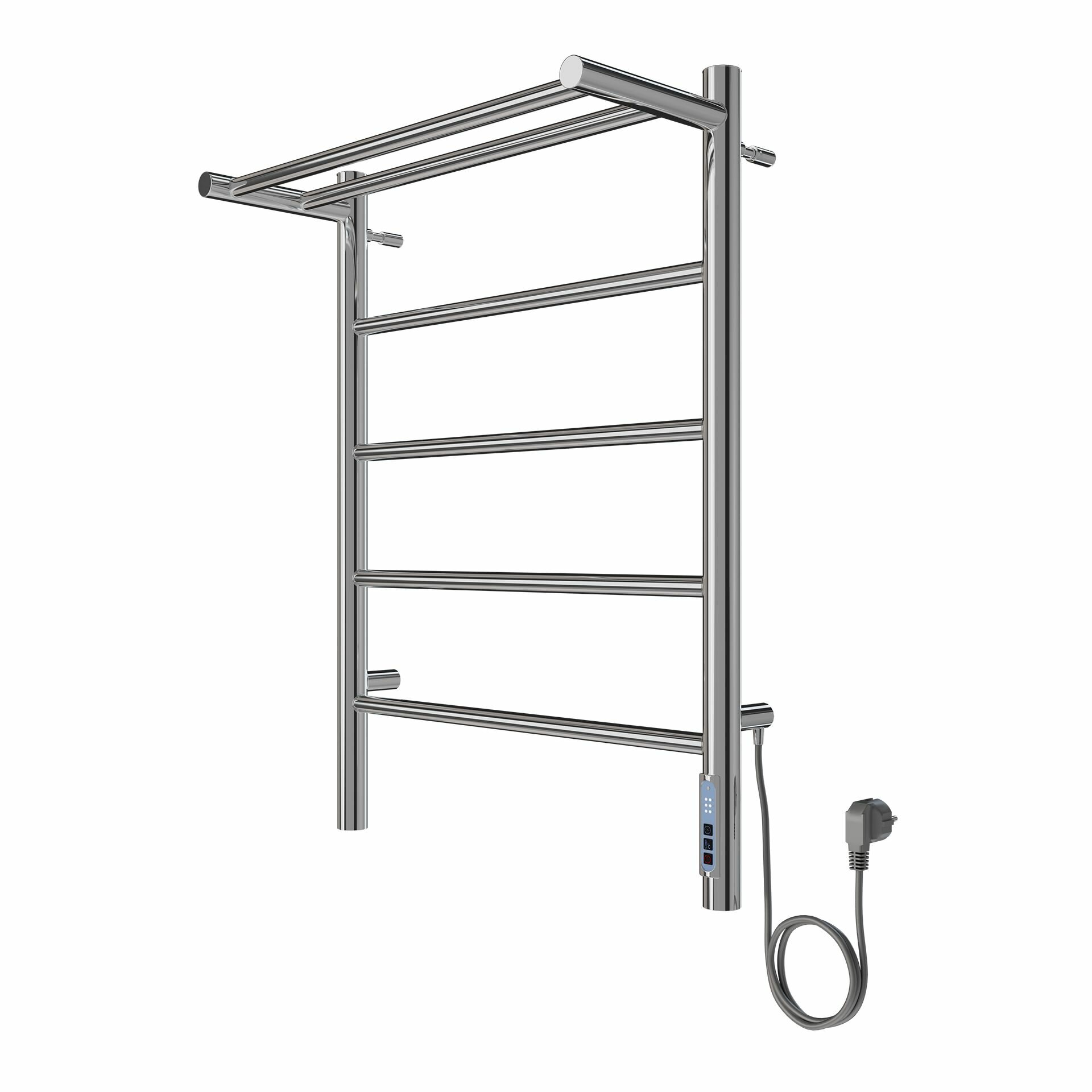 фото Полотенцесушитель электрический с полкой EL-TERM (Эл-Терм) лион П5 500х700 мм, нержавеющая сталь, гарантия 5 ЛЕТ/с терморегулятором